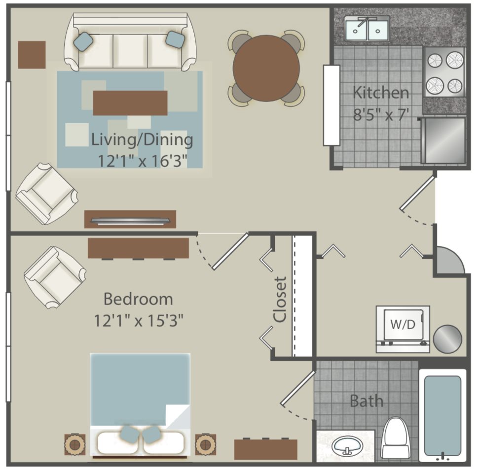 Clear Creek Commons Apartments_Golden CO_Floor Plan_One Bedroom One Bathroom_Washington Streetside Clear Creek Commons Apartments_Golden CO_Floor Plan_One Bedroom One Bathroom_Washington Streetside